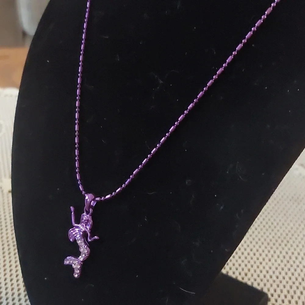 Purple Mermaid Rhinestone Pendant Kids Necklace
